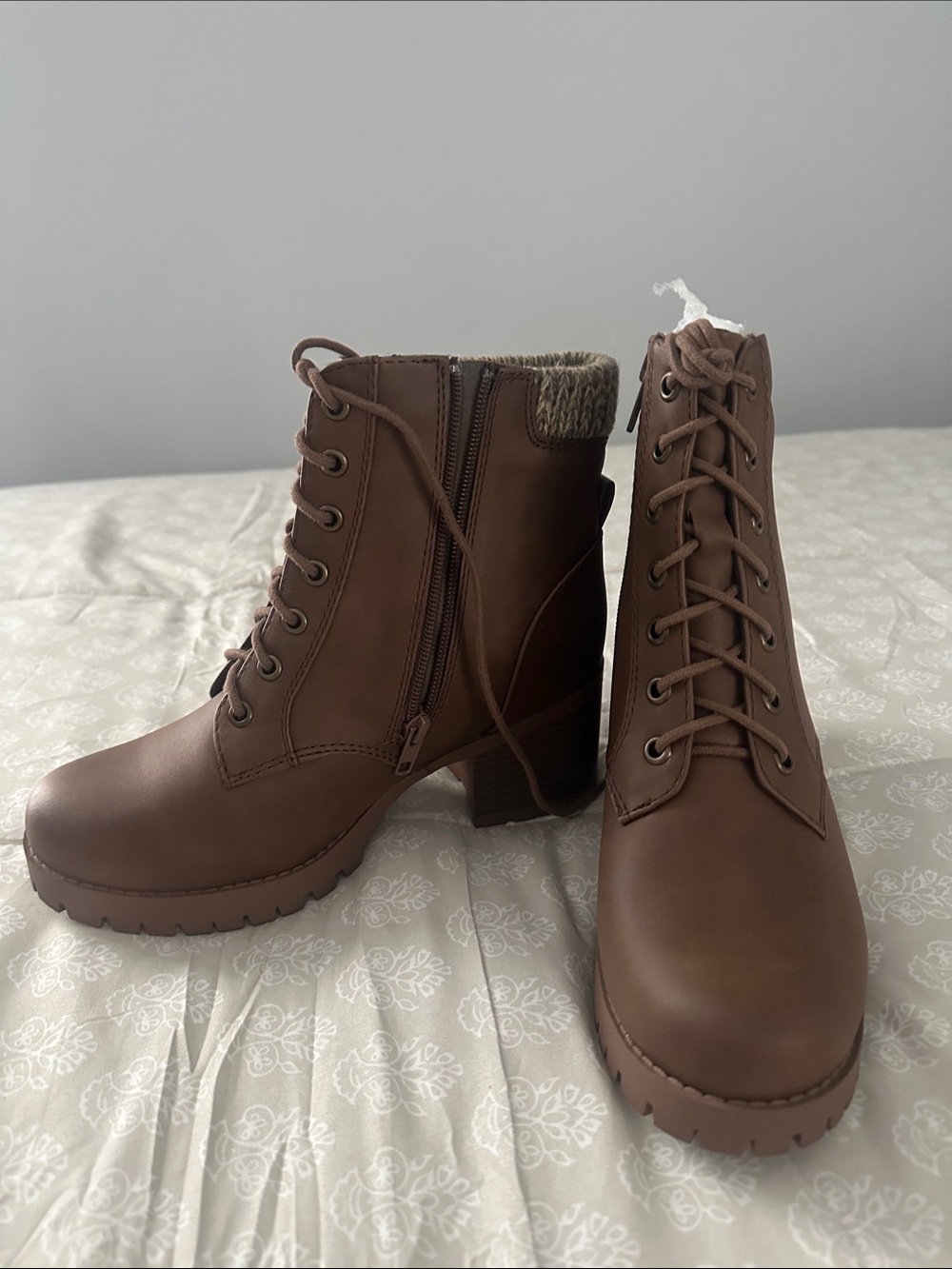 Soda Brown Lace-Up Heeled Ankle Boots